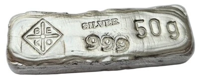 BeKo Edelmetalle 50 Gramm Silberbarren - Langbarren 999 Feinsilber (gegossen) - Bild 1 von 2