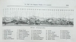 1890 Tavola ALPI CARNICHE catena. Stampa antica incisione XILOGRAFIA gravure  - Foto 1 di 4
