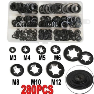 280pc Star lock Washers Push On Lock Star Nut Fastener Clips Lock Set M3-M12 - Picture 1 of 8