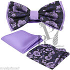 Floral Design Two Tone Pre-tied Bowtie And Two Style Hankie Set Wedding BT2T104