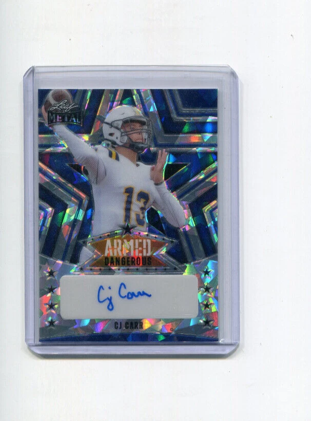 2024 Leaf Metal Autographs Armed Dangerous Blue Crystal CJ Carr Rookie Auto 7/7