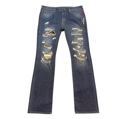 True Religion Billie Mid-Rise Chained Straight Jeans Sz 32 Blue Distressed NWT - Image 1 of 4