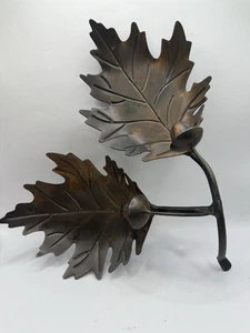 Metal Leaves Acorns Candle Candy Or Trinket Holder Autumn Heavy Nice - Picture 1 of 7