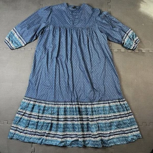 Anna Sui x Uniqlo Women Dress Sz XL Blue Floral Midi A Line Peasant 3/4 Sleeve - Picture 1 of 12