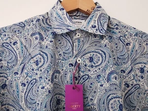 BNWT TM Lewin x Liberty 'Abbey Road' Blue Paisley Print Shirt Medium * NEW - Picture 1 of 15