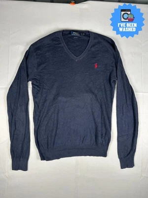 Ralph Lauren 100% Pima Cotton V Neck Soft Knitted Jumper Sweater Navy Size XS - Image 1 of 4