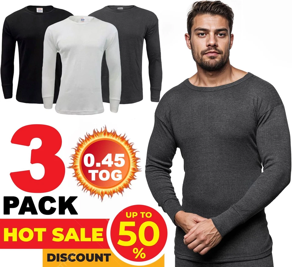 KNWER CLOTHING 3er Pack Herren Thermo Langarm Oberteil Unterwäsche Warm Winter Base Layer Shirt Tops