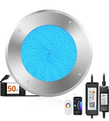 LEDIARY 10" RGBW LED Inground Pool Light, 120V, 50ft Cord, Transformer, Cont… - Image 1 of 4