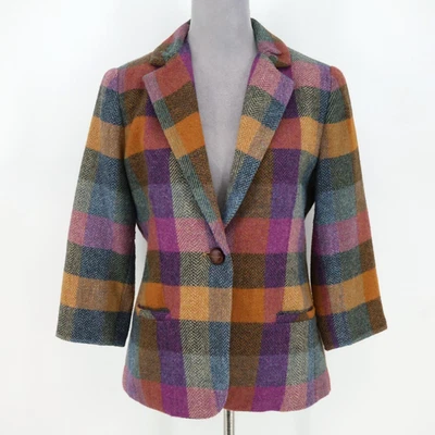 Jaqueta Cabi Feminina 6 Verde Rosa Xadrez Mistura de Lã Forrada Blazer Manga 3/4 Preppy - Imagem 1 de 4