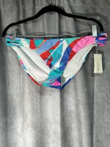 Rasisins Womens White Triple Side Tie Dye Hipster Bikini Bottom SZ L - Picture 1 of 2