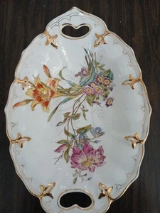 C T Carl Tielsch Altwasser Hand Painted Floral Serving Bowl Gold Trim Germany - Foto 1 di 3
