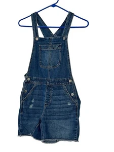 GAP Teen Denim Shortalls Bib Overalls Coveralls Shorts Girls Sz XL Distressed - Picture 1 of 3