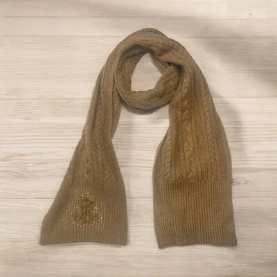 Bufanda tejida con cable beige piedra logotipo bordado Ralph Lauren para mujer con pedrería Foto 1 de 4