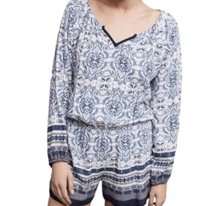 Rompente blu Anthropologie Elevenses donna taglia S paisley floreale boho casual - Foto 1 di 8