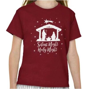 Christian Christmas Silent Night Holy Night Girls Youth Crewneck T Shirts Tees - Picture 1 of 8