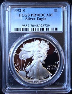 1992-S 1oz Silver American Eagle Dollar - PCGS PR 70 DCAM - Picture 1 of 4