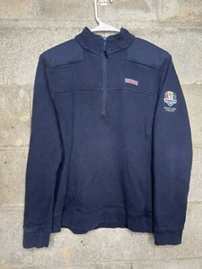 RARE Vineyard Vines Ryder Cup 2020 Size L Golf 1/4 Zip Long Sleeve Polo Blue - Picture 1 of 8