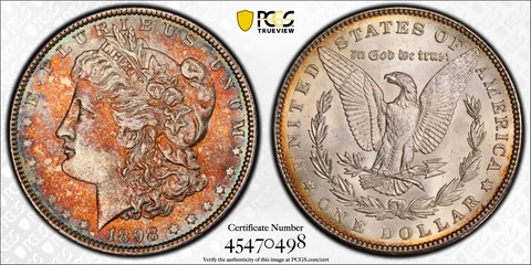 1898 Morgan Dollar PCGS MS62 Toned Silver Coin $1 Cover