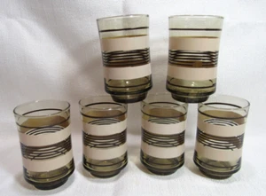 Libbey Glass USA Vintage 214 Bolero Shape Six (6) Brown Stripe Juice Tumblers GC - Picture 1 of 7