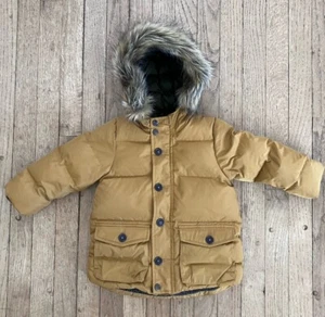 Zara BabyBoy Z-BYO Mustard Yellow Fur Hooded Parka Down Puffer Coat 2/3 Yrs - Picture 1 of 12