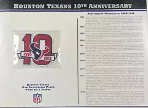 Toppa Houston Texans 10° anniversario Willabee & Ward 2012 con carta statistica - Foto 1 di 2