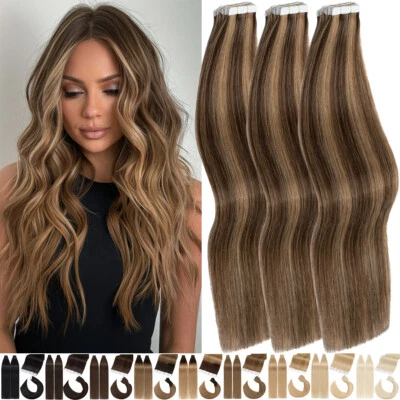 Invisible Tape In Remy Skin Weft Real Human Hair Extensions 150g THICK Full Head - Image 1 of 4