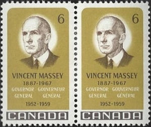 Canada    # 491 Pair    VINCENT MASSEY    Brand New 1969 Pristine Original Gum - Picture 1 of 2