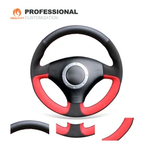 Black Red Suede Leather Car Steering Wheel Cover for Audi TT A3 A4 S4 RS6 8L - Foto 1 di 10