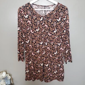 Lands' End Top Girls Size Medium 10-12 Brown Floral Long Sleeve Stretch 2018 - Picture 1 of 12