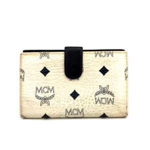 MCM Logo Visetos Leather Bifold Wallet White/7BE1496 - Picture 1 of 8