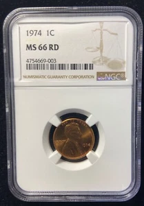 1974 Lincoln Penny Red MS 66 Plus NGC Philadelphia no mint mark - Picture 1 of 3