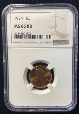 1974 Lincoln Penny Red MS 66 Plus NGC Philadelphia no mint mark - Image 1 of 3