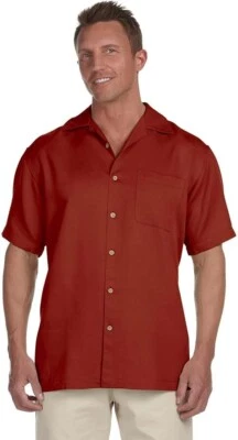Brick Red 2XL Harriton CUBAVERA STYLE Men's Barbados Textured Button Down Shirt - Image 1 of 3