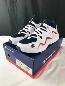 Champion Classic Shoes Size 7Y White Navy Style Ripple A - Picture 1 of 18