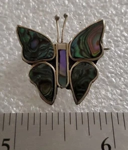 Abalone Shell Butterfly Brooch Vintage Sterling Silver Brooch Pin - Picture 1 of 5