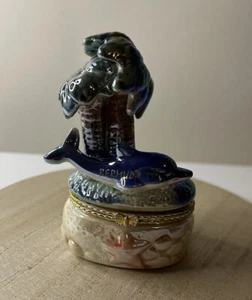 Irisierende Palme und Delfin Keramik Maritim/Tropisch Schmuckschatulle "Bermuda" - Bild 1 von 5