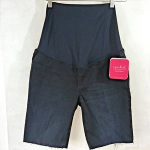 ISABEL MATERNITY BERMUDA SHORTS BLACK DENIM REAR CROSSOVER PANEL SIZES 16, 18 - Picture 1 of 5
