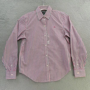 Lauren Ralph Lauren Shirt Womens XS Red Blue Striped Long Sleeve Button Up - Picture 1 of 10
