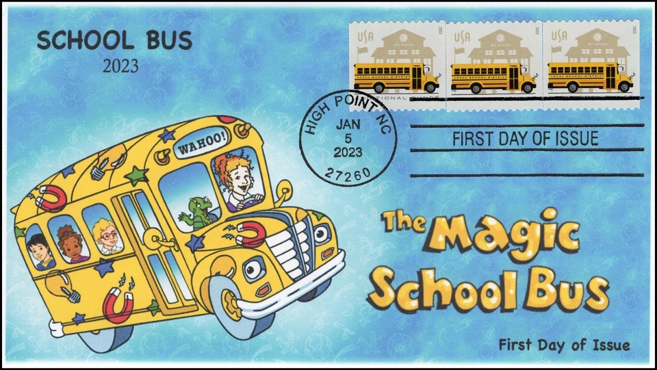 23-003, 2023, School Bus, First Day Cover, Standard 4 Bar Cancel, High Point NC, - Image 1 of 1