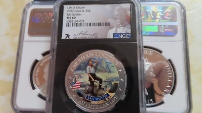 RAIL SPLITTER ABRAHAM LINCOLN NGC MS69 1/2 OZ SILVER COIN 2$ COOK ISLANDS 2022 - Image 1 of 4