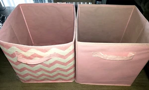 2 pink COLLAPSEABLE BUCKETS GIRLS BEDROOM ZIG ZAG DESIGN HANDLES CUTE - Picture 1 of 1