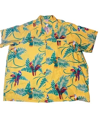 Camisa hawaiana de colección 7XL descalza en el paraíso amarilla abotonada con estampados de loros Foto 1 de 3
