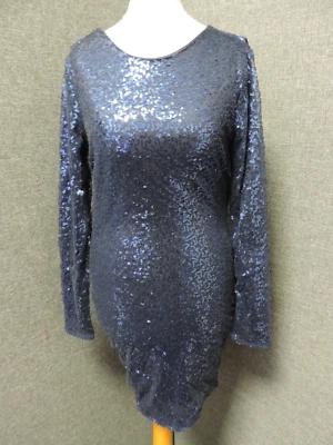 Club L Cowlback Sequin Mini Dress Navy UK 8 LN131 BB 01 - Image 1 of 4