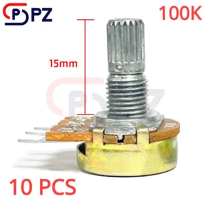10PCS 100K ohm Linear Taper Rotary Potentiometer Panel Pot B100K 15mm WH148 3Pin - Picture 1 of 4