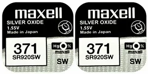 2 x Maxell 371 Pila Batteria Orologio Mercury Free Silver Oxide SR920SW 1.55V - Zdjęcie 1 z 1