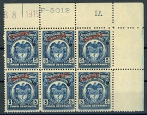 COLOMBIA Revenues 5c ABNCo SPECIMEN 1919 Marginal Corner Block{6}MNH ZU20 - Picture 1 of 5
