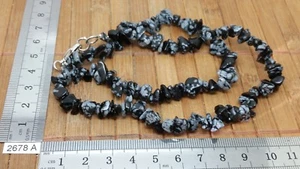 Collier baroque chips OBSIDIENNE FLOCON NEIGE 45 cm long mineraux lithotherapie - Picture 1 of 1