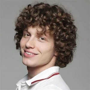 Brown Curly Short Afro Wig for Men - Heat Resistant Synthetic Cosplay Hair - Picture 1 of 6
