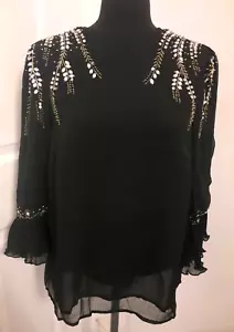 LOVE & ROSES / ENGLISH NATIONAL BALLET BLACK JEWELLED DETAIL CHIFFON TOP , UK 14 - Picture 1 of 5