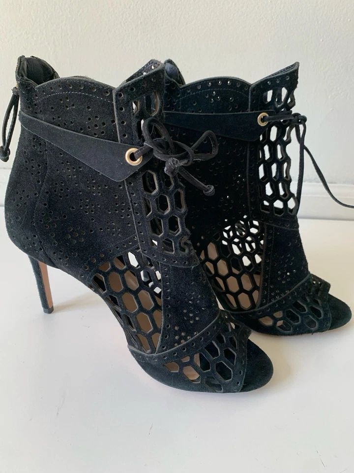 Rachel Zoe Heels  “Julie” Black Suede Laser Cut Stiletto Bootie Size 7.5 - Image 1 of 4